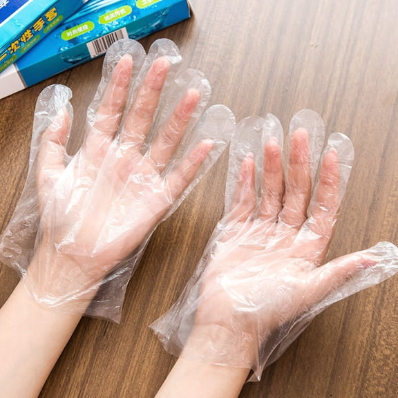 Opvise 100Pcs/Set Disposable Gloves Transparent Thick PE Cleaning Cooking Washing Tool A