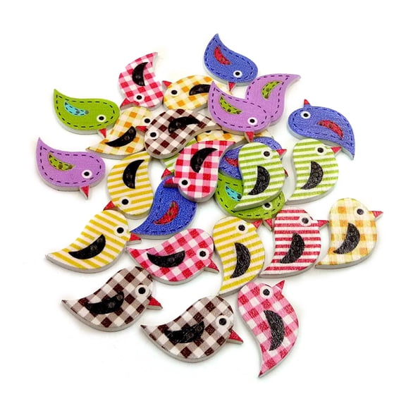 Opvise 100Pcs Wooden Bird Random Color Mixed Cute Decorative Sewing 2 Holes Buttons