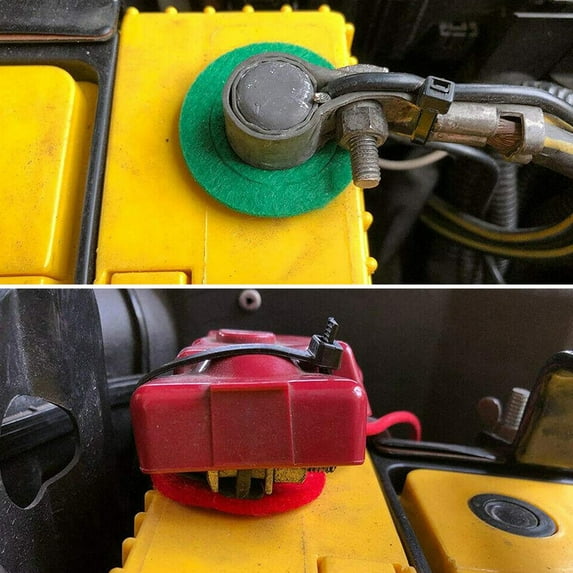 Opvise 10Pcs Battery Terminal Protectors Anti-Corrosion Fiber Auto Car Battery Terminal Protector Gasket Pads for Vehicle Red Green