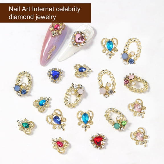Opvise 10Pcs Nail Art Decals Luxurious Easy Paste Decorative Three-dimensional Delicate Craftsmanship Manicure Decor Non-Fading Faux Crystal Nail Jewelry Charms Nail Salon Supplies E