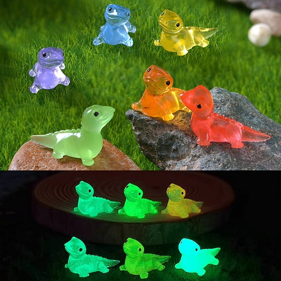 Opvise 12Pcs Mini Lizard Figurine Glow-in-the-dark Resin Tiny Cabrite Ornament Miniature Animal Statue Toy Fairy Garden Microlandscape Desktop Decoration