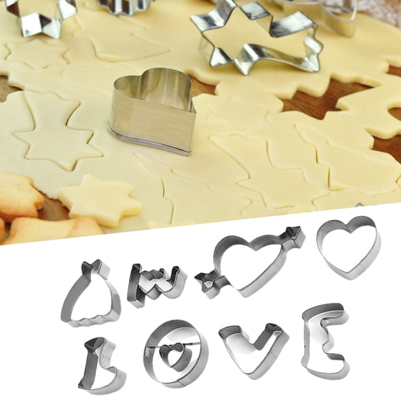 Opvise 12Pcs/Set Baking Mold Sharp Cut Surface One-Press Molding Quick Demoulding Couple Love Cake Cutter Kitchen Gadget Silver