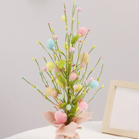Opvise 18-Inch Colorful Easter Egg Tree with Stable Base Bendable Branch Happy Easter Day Small Desktop Artificial Plant Spring Decoration Festival Gift Multicolor