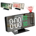 thumbnail image 1 of Opvise 180-Degree Adjustable Projection Alarm Clock with Indoor Temperature & Humidity Display, 7.8" Mirror LED Screen, Multi-Alarm, USB/Battery Powered, Compact Bedside Digital Clock, 1 of 8