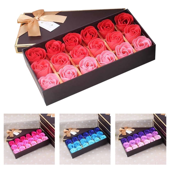 Opvise 18Pcs/Box Artificial Flower Elegant Fragrant Multicolor High Simulation Soap Flower with Gift Box for Valentines Day