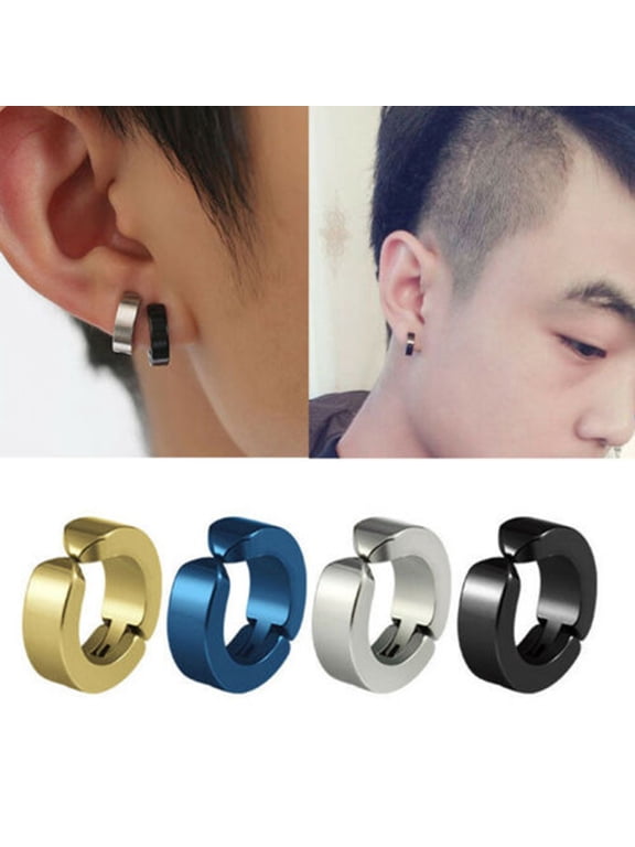 1Pc Men Titanium Steel Round Non-Pierced Ear Cuff Clip Earring Pendant for Party Club