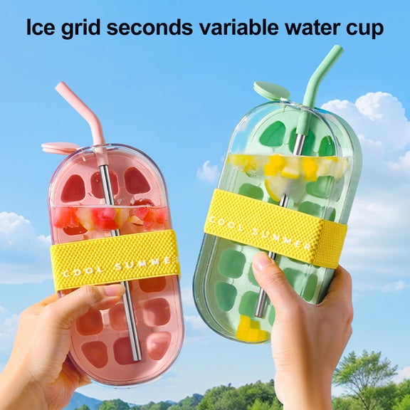 Opvise 2-in-1 Silicone Ice Kettle with Straw & Strap, Effortless Ice Cube Release, Portable Water Bottle for Travel, Home, Summer Hydration, Easy-Clean Design