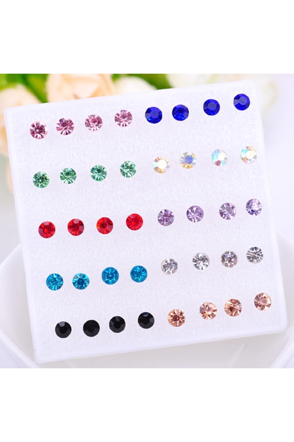 20 Pairs Women Ear Studs Set Shiny Cubic Zirconia Exquisite Concise Shining Multi-Color Decorative Stainless No Harm Zirconia Women Earrings Set for Daily Wear
