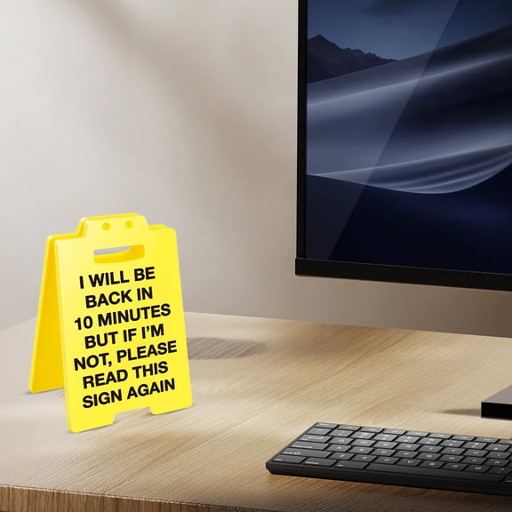 Opvise 2025 Workplace Humor Desk Sign | Safety-Style Motivational Office Decor with Customizable Plate | BPA-Free Plastic (6.3in) Team Gifting Solution