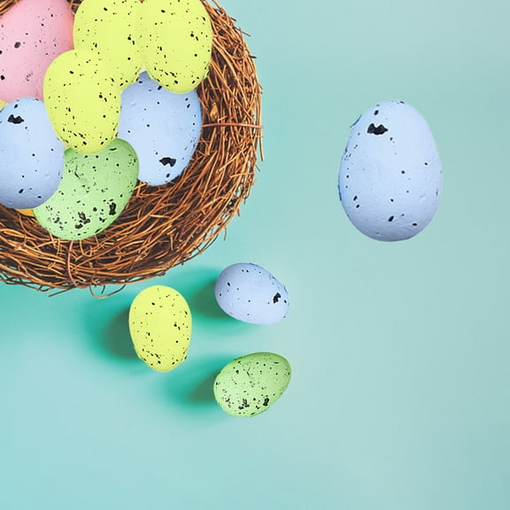 Opvise 20Pcs/Bag Artificial Bird Egg Comfortable Touch Create Atmosphere Realistic DIY Foam Happy Easter Colorful Faux Pigeon Egg Home Decor Blue