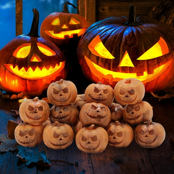 Opvise 20Pcs Halloween Mini Pumpkin Figurine Miniature Smiling Face Pumpkin Statue Resin Pumpkin Sculpture Home Office Desktop Decoration Festival Ornament