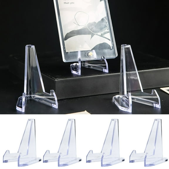 Opvise 24Pcs Display Stand Clear Acrylic Easel Stand Stable Structure Cards Display Rack for Pictures Collectibles