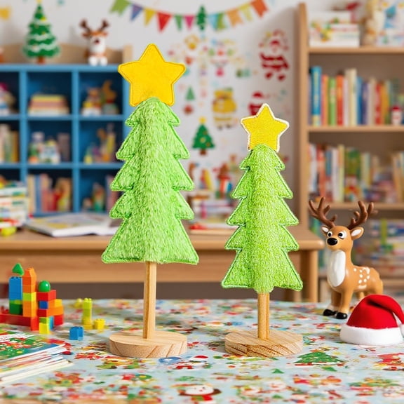 Opvise 25/32CM Mini Christmas Tree Ornament Fake Rabbit Fur Felt Xmas Tree Table Sign Home Office Holiday Party Desktop Decoration Ornament