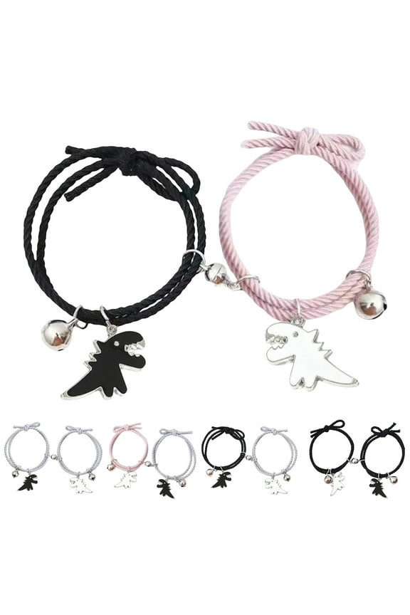 2Pcs Braided Bracelets Hand Made Adjustable Fine Workmanship Elastic Dinosaur Decor Decorate Minimalism Couple Magnetic Matching Bracelets Clothing Accessory