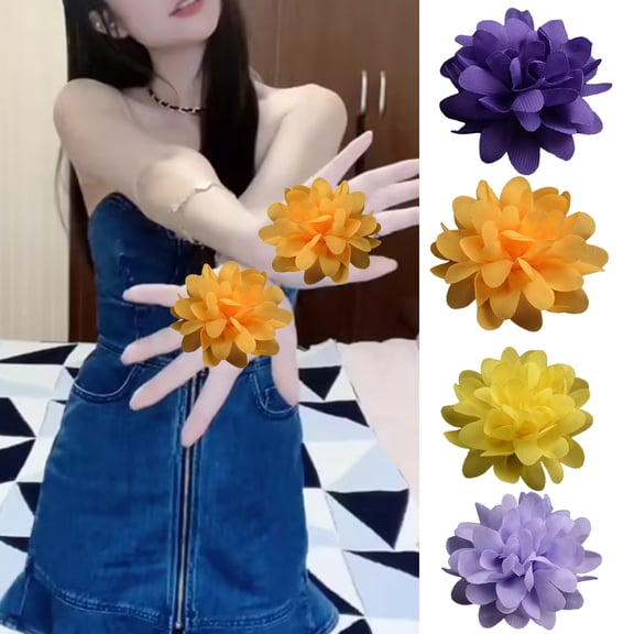 Opvise 2Pcs Hand Flowers Reusable Eye-catching Lightweight Attractive Long Lasting Decorative Cloth Singing Stage Finger Floral Rings Party Supplies