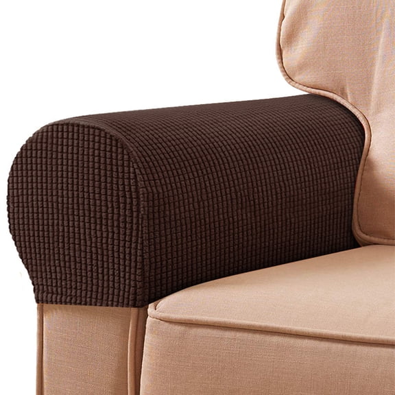 Opvise 2Pcs Sofa Arm Protector Anti-Slip High Elastic Polyester Soft to Touch Armrest Slipcover Household Supplies Light Coffee