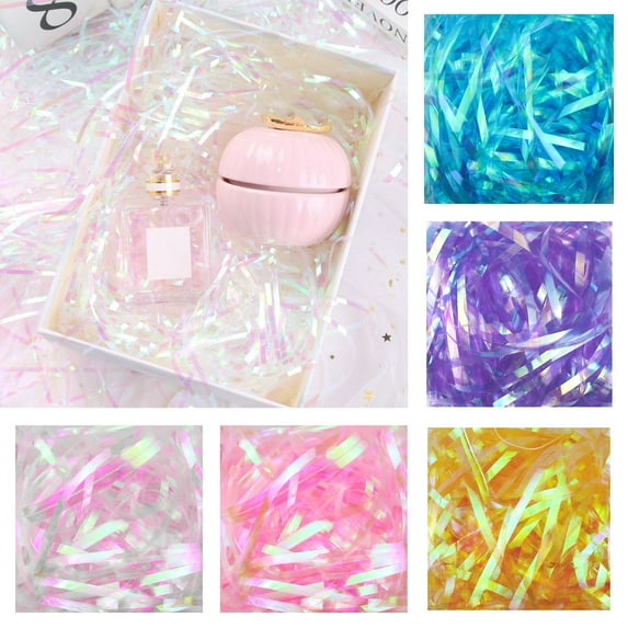 Opvise 30/50/100g Raffia Paper Glitter DIY Colorful Shredded Lafite Paper Raffia Filler Gift Box Material