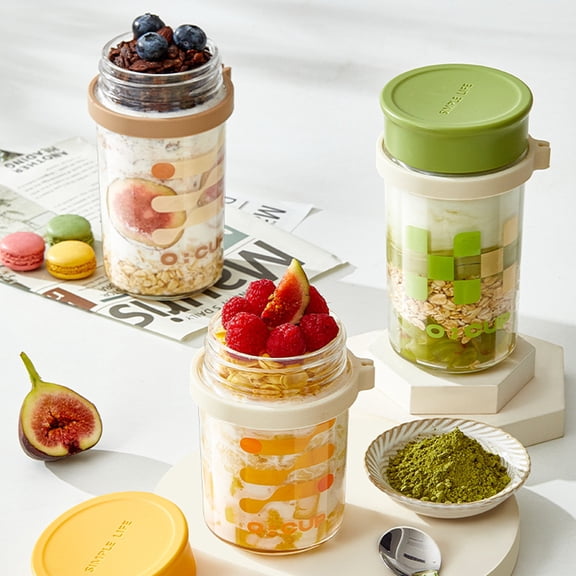 Opvise 350ML Glass Overnight Oats Containers Vibrant Stackable Jars with Lids Spoon Healthy Food Storage Solution Yellow