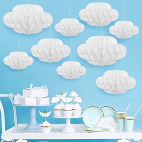 Opvise 3D Artificial Cloud Hanging Decor, Durable & Lightweight Paper Honeycomb Ball Ceiling Decoration for Party Wedding Nursery Room Baby Shower Photo Studio Theme Decorations (Multi-Size)