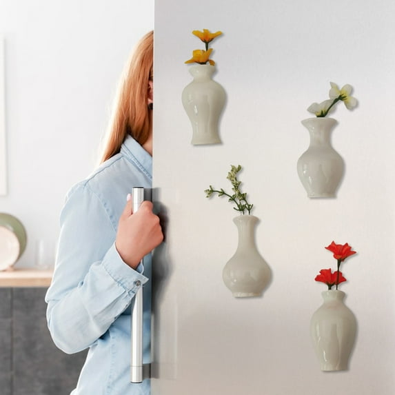 Opvise 3D Mini Ceramic Vase Magnets for Refrigerator - Decorative Multifunctional Home & Office Decor, Lightweight Gift with Strong Magnetic Hold