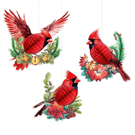 Opvise 3Pcs Honeycomb Bird Christmas Ornaments Vibrant Color Creative Shape 3D Effect Xmas Tree Pendant Party Decor for Christmas Red