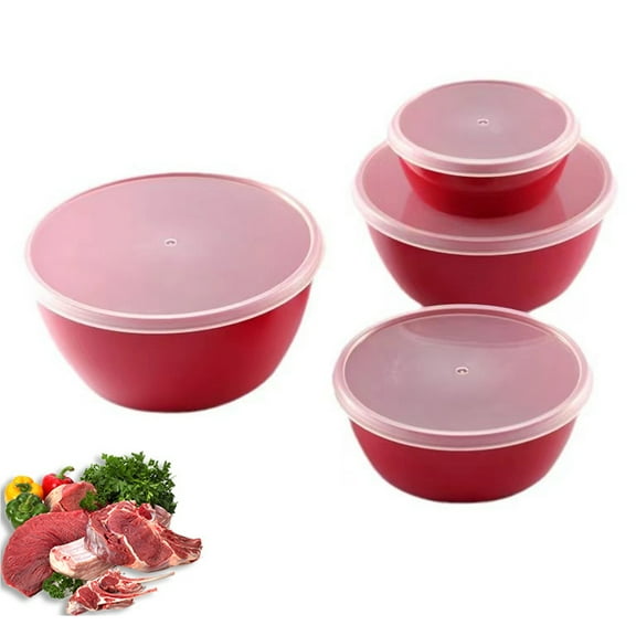 Opvise 4-Piece Food-Grade Plastic Mixing Bowl Set with Lids, Stackable Dishwasher-Safe Storage Containers for Salad, Soup, Meal Prep, Portion Control & Outdoor Picnics