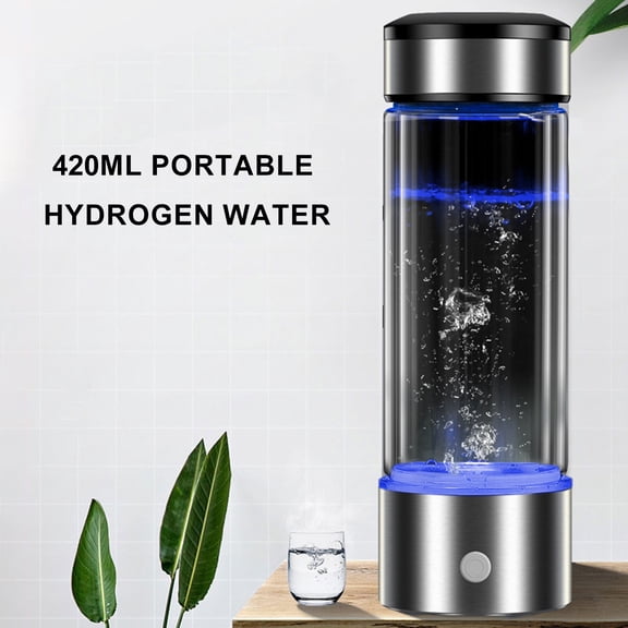 Opvise 400-450ML 2 Pcs Water Cup Transparent USB Rechargeable Rapid Electrolysis Hydrogen-rich Hydrogen Water Bottle Water Ionizer Machine Hydrogen Water Bottle Generator Silver