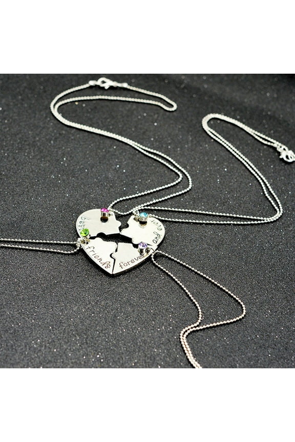 4Pcs/Set Necklaces Pendants Rhinestone Inlaid Jewelry Gift Heart Shape Best Friends Forever and Ever BFF Pendant Necklace for Banquet