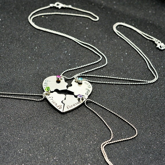 Opvise 4Pcs/Set Necklaces Pendants Rhinestone Inlaid Jewelry Gift Heart Shape Best Friends Forever and Ever BFF Pendant Necklace for Banquet