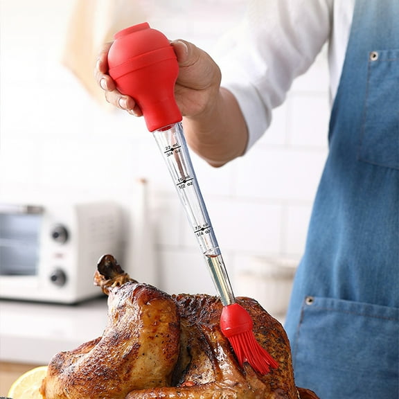 Opvise 4Pcs Turkey Baster Tool Food Grade Turkey Roasting Tool with Cleaning Brush Cooking Accessory for Thanksgiving Party Red