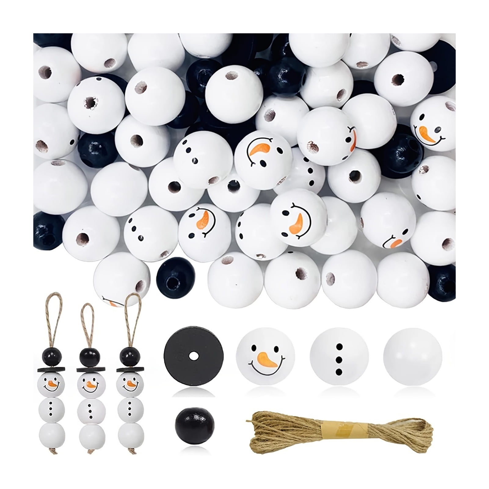 Opvise 50/100Pcs Christmas Snowman Wooden Beads Heavy Duty DIY Craft Handmade Bracelet Necklace Jewelry Making Cartoon Snowman Loose Beads Kit for Christmas 100pcs