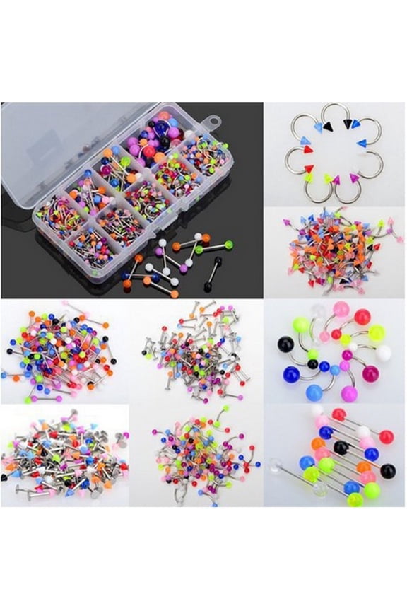 50/90Pcs Acrylic Tongue Nose Nipple Nails Belly Navel Ring Body Piercing Decor