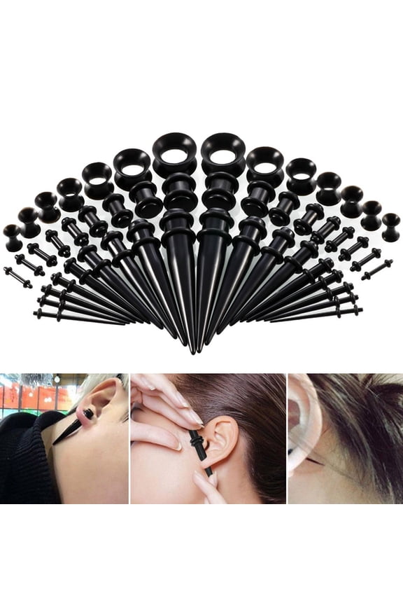 50Pcs Ear Expander Double O-Rings Flared Tunnels Three-piece Suit Hypoallergenic Body Piercing Jewelry Set Smooth Surface Finish Acrylic Tapers And Plugs Silicone Tunnels Perfect Gift