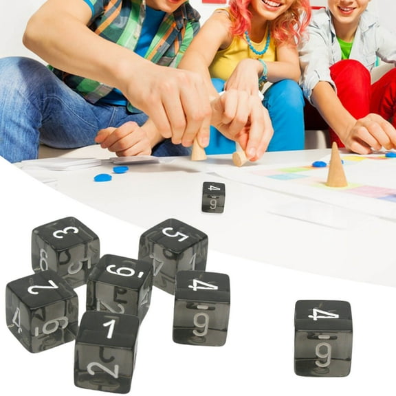 Opvise 5Pcs Dice Six Sided Acrylic Dice Easy-to-read 16mm Numbers Durable Lightweight Black Translucent Dice For Board Games