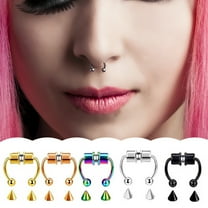 Opvise 5Pcs Nose Ring Non Piercing Magnetic Stainless Steel False Horseshoe-shape Nose Hoop for Party