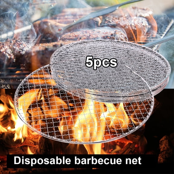 Opvise 5Pcs/Set Round Disposable BBQ Grill Rack Roast Net Grate Barbecue Baking Pan 28cm