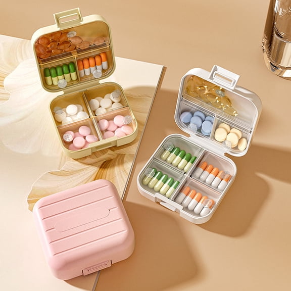 Opvise 7-Day Travel Pill Organizer with Rotating Lid, Leak-Proof Portable Medicine Box, Foldable Stackable Design, Compact Pill Case for Daily Medication Management (S & L Sizes)