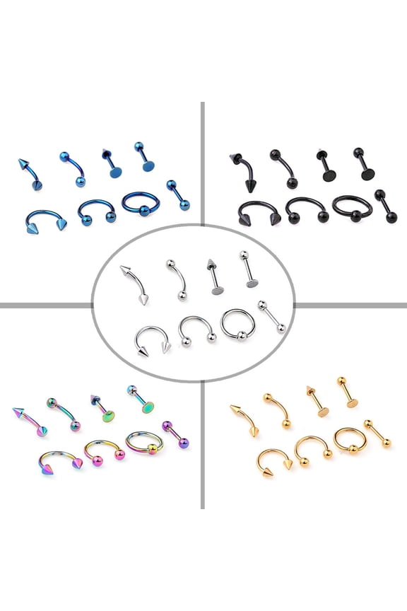 8Pcs Mixed Style Lip Tongue Eyebrow Nose Ring Barbell Body Piercing Jewelry