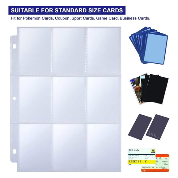 Opvise 9-Pocket Card Sleeve Organizer - Durable PP Material, Loose-Leaf Punch Design for Easy Binder Storage, Transparent PVC Card Holder for Game, Sports, Animation Cards (30-Pack)