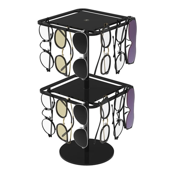 Opvise Acrylic Eyewear Organizer with 360° Silent Rotation - Holds 24 Glasses, Heavy Base, Space-Saving Design for Bathroom, Dressing Table