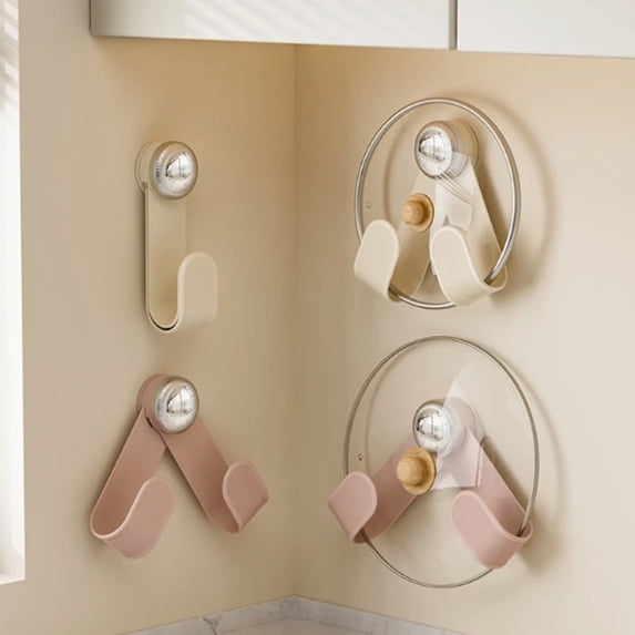 Opvise Adjustable Rotating Pot Lid Holder - Wall-Mounted Suction Cup Organizer for Lids, Pans, Cutting Boards | No Drill Installation | ABS Plastic Storage Rack