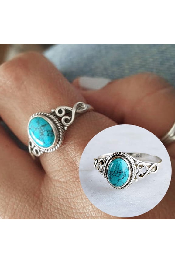 Antique Turquoise Natural Gemstone Bride Wedding Engagement Vintage Ring Gift