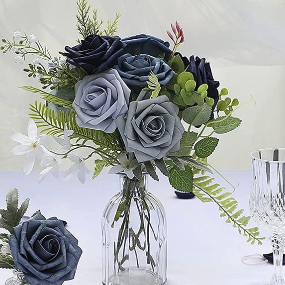 Opvise Artificial Flowers with Flexible Wire Stems for DIY Wedding Bouquets, Centerpieces, Home Decor - Realistic PE Foam Roses, 25cm Stems, Vibrant Colors & Green Leaves