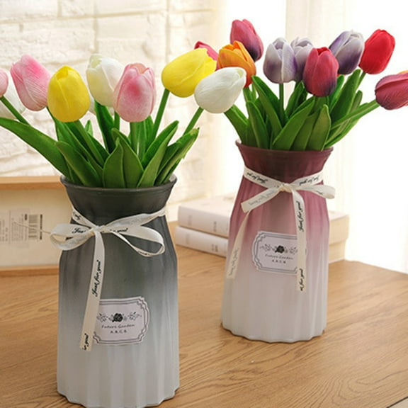 Opvise Artificial Tulip Flowers Realistic Soft Touch PU Material 13.39" Spring Home Decor Centerpiece for Weddings, Parties & Indoor Decoration Blue & White