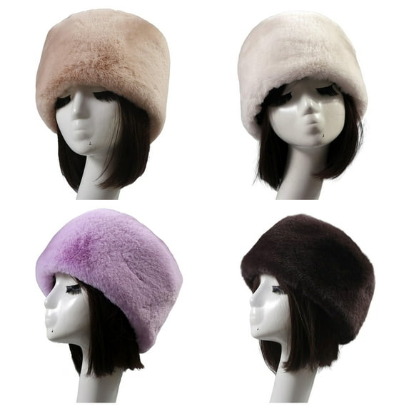 Opvise Beanie Flat Top Windproof Brimless Russian Style Women Fashion Thick Fluffy Faux Fur Winter Hat for Daily Life Apricot