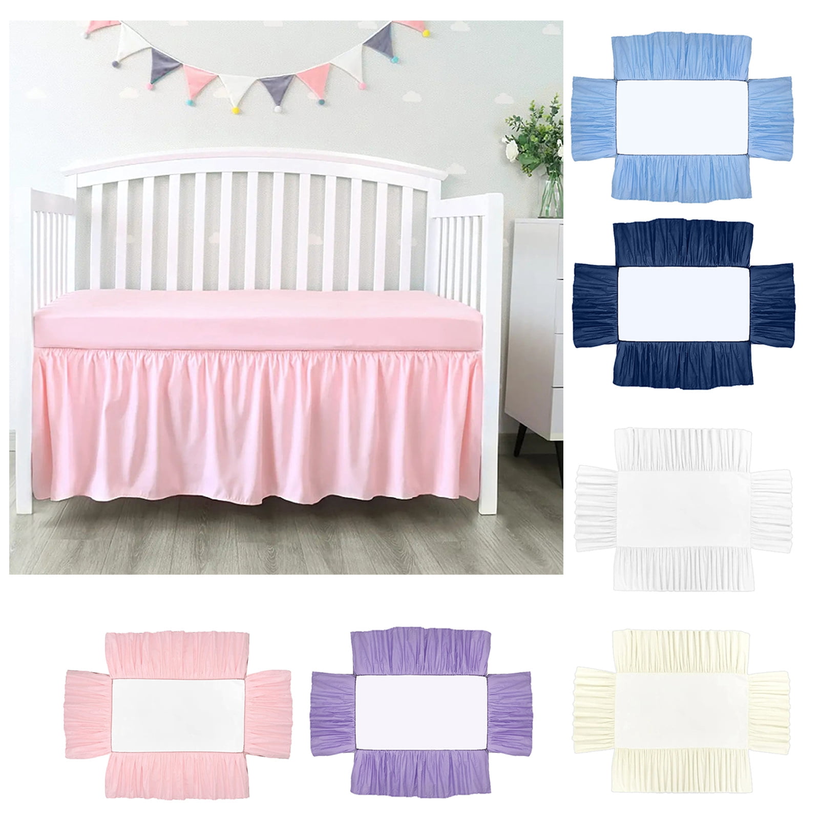 Opvise Bed Dust Cover Easy Installation Baby Crib Bed Skirt Soft Elastic Toddler Crib Bedding Skirt for Bedroom