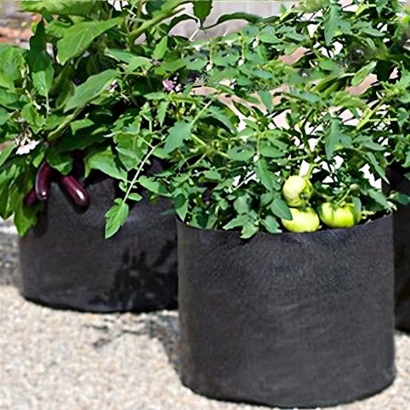 Opvise Biodegradable Non-Woven Fabric Grow Bag with Root Circling Prevention, Enhanced Drainage & Durable Handles for Vegetables, Herbs, Flowers 4pcs