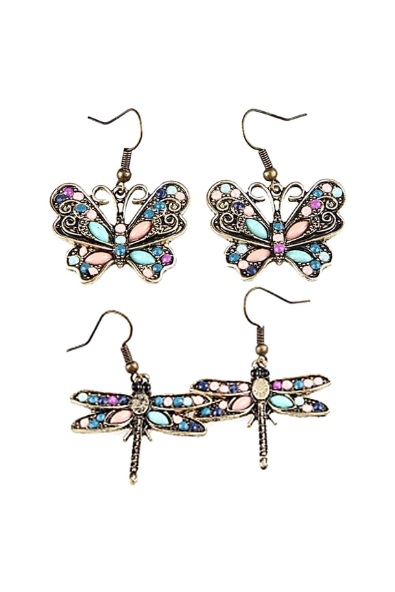 Bohemian Women Butterfly Dragonfly Rhinestone Charm Hook Earrings Jewelry Gift