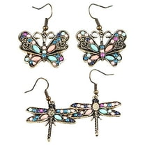 Opvise Bohemian Women Butterfly Dragonfly Rhinestone Charm Hook Earrings Jewelry Gift