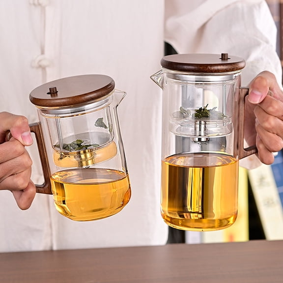 Opvise Borosilicate Glass Tea Pot – 550ml & 750ml, Anti-Scald Wooden Handle, Removable Infuser for Perfect Brew, Drip-Free Spout & Water-Separation Technology, Easy Clean